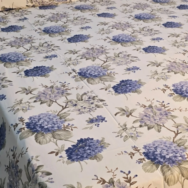 Blue Hydrangea Garden – Super King Size Bedsheet (274 x 274 cm) | 100% Jaipuri Cotton | Includes 2 Pillow Covers