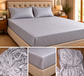 Silver Mist Luxe – Super King Size Fitted Bedsheet (210 x 200 cm + 30 cm Depth) | 2 Pillow covers | 400 TC Tencel Cotton