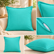 Jaipuri Neel Sarovar Solid Cotton Cushion Cover – 45 × 45 cm | Turquoise | 1 Piece