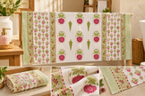 Gulabi Bagh hand block printed cotton waffle bath towel with pink floral print, 145 x 70 cm