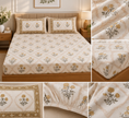 Golden Heritage Bloom – Fitted Bedsheet (210 × 200 cm) | 100% Tencel Cotton | 400 Thread Count | Includes 2 Pillow Covers