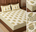 Yellow Golden Paisley Elegance – Super King Fitted Bedsheet | 400 Thread Count Percale Cotton