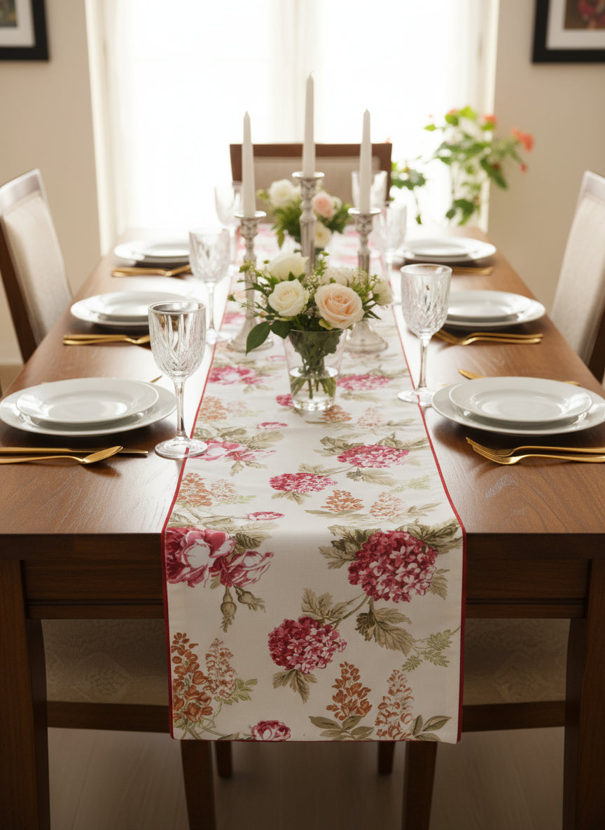 Crimson Garden Table Runner – 40x180 cm
