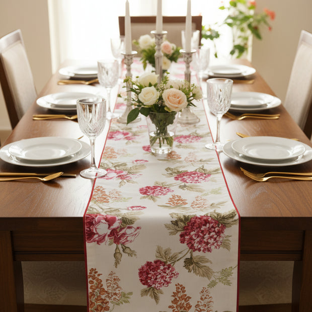 Crimson Garden Table Runner – 40x180 cm