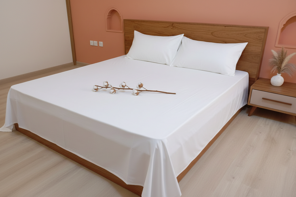 Super King Size Solid White Percale Cotton Bedsheet (274 x 274 cm) | 100% Percale Cotton | Includes 2 Large Pillow Covers