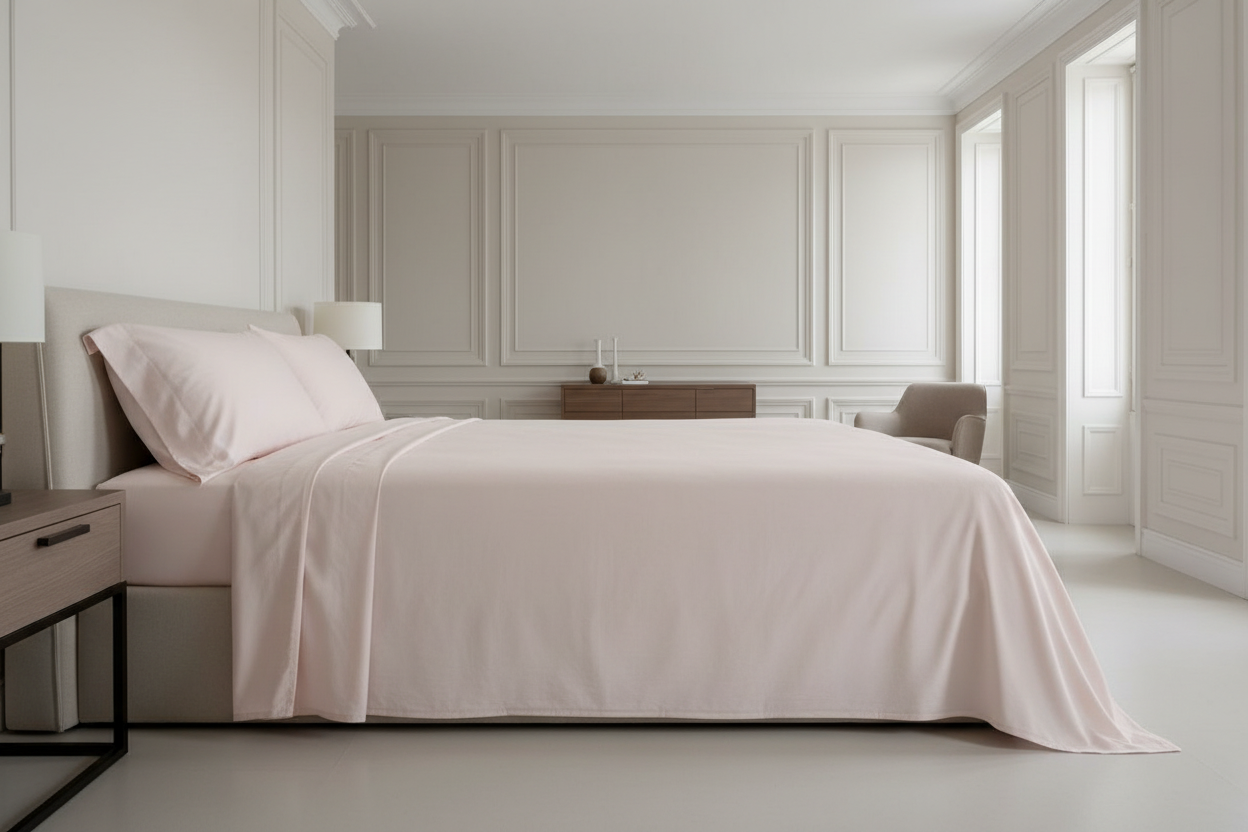 Blush Plain Percale Cotton Bedsheet – Super King Size Bedsheet (274 x 274 cm) | 100% Percale Cotton | Includes 2 Pillow Covers