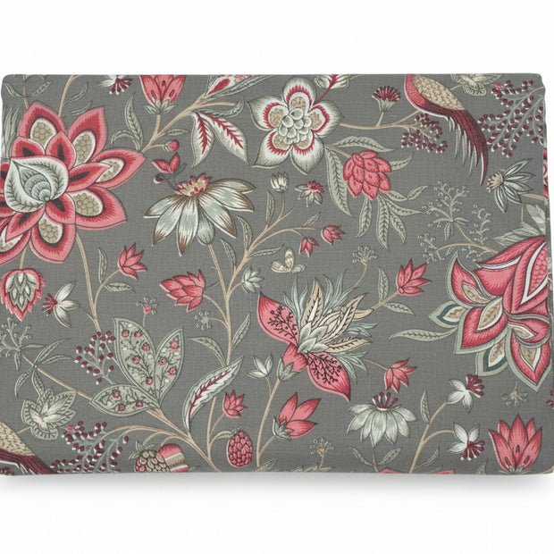 Dark Grey Floral Bird Garden – Super King Size Bedsheet (274 x 274 cm) | 100% Jaipuri Cotton | Includes 2 Pillow Covers