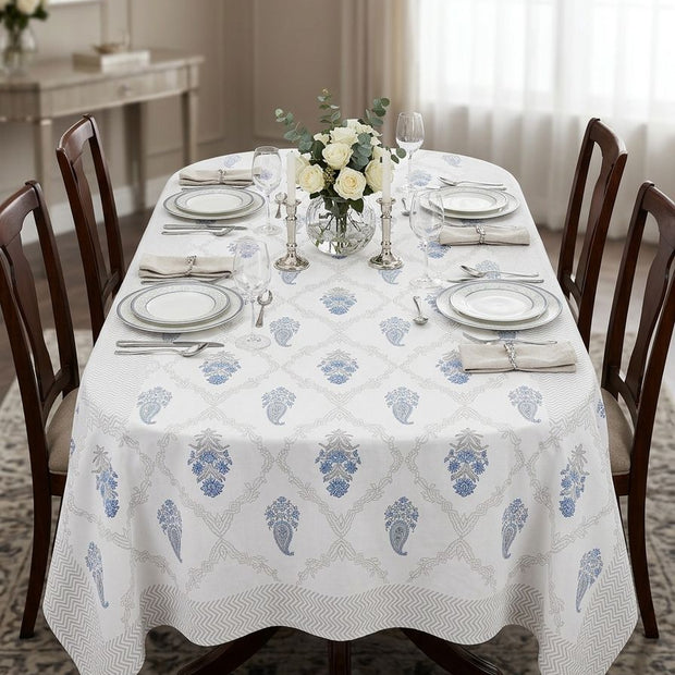 Classic Blue Paisley Table Cloth – 60 x 90 Inch | 100% Cotton | Elegant Dining Cover | Table Cloth