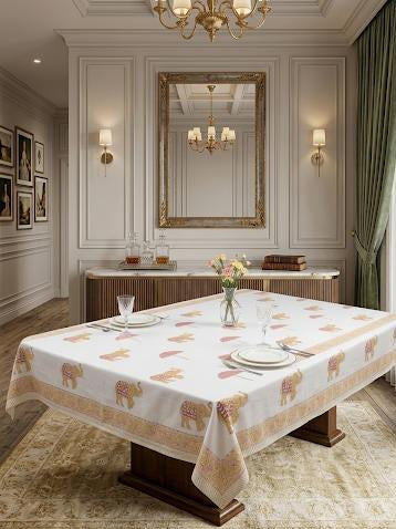 Royal Elephant Table Cloth – 60 x 90 Inch | 100% Cotton | Traditional Printed Dining Cover