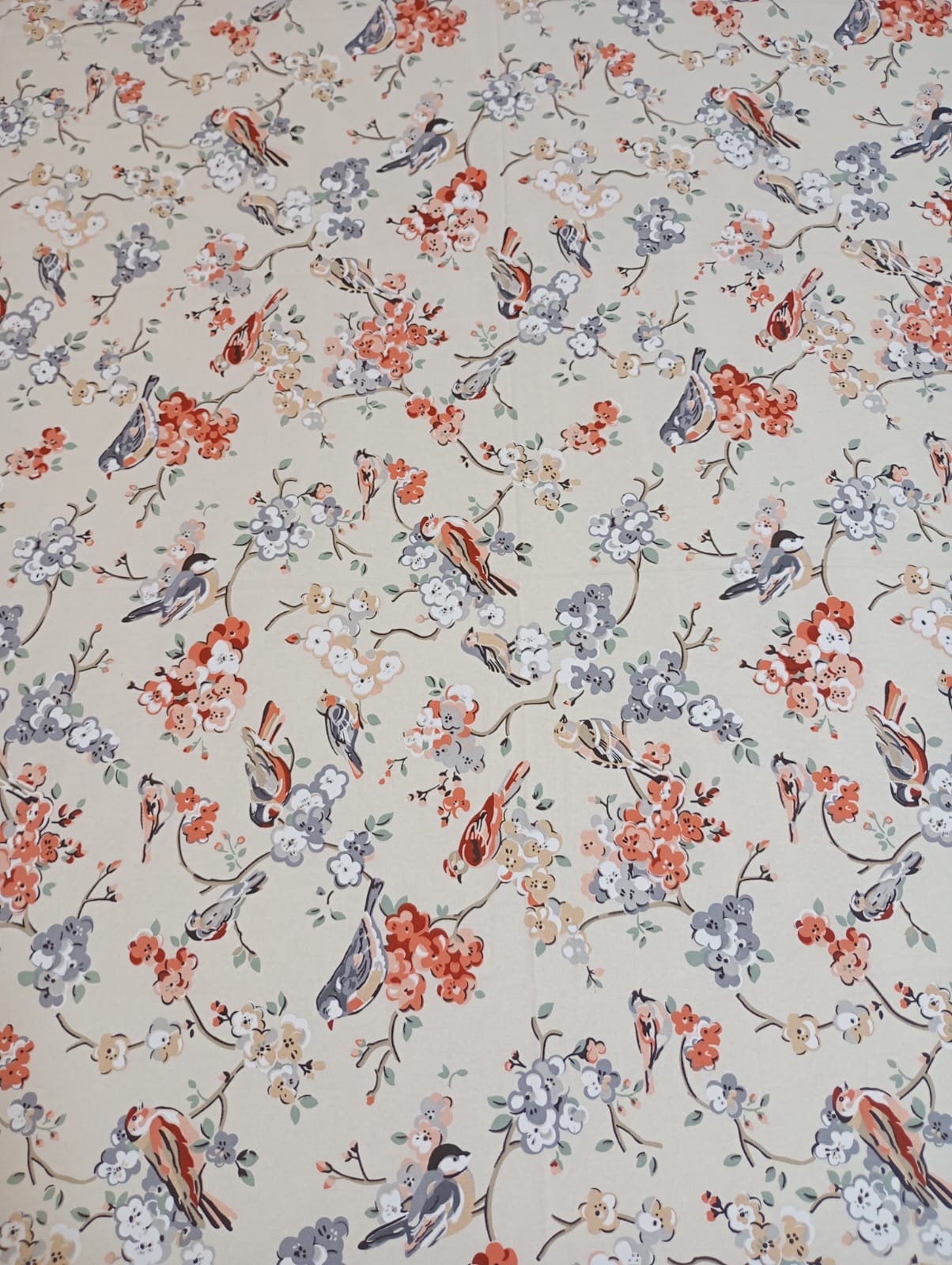 Bird Blossom Print – Queen Size Flat Bedsheet (260 x 230 cm) | 100% Cotton | Includes 2 Pillow Covers