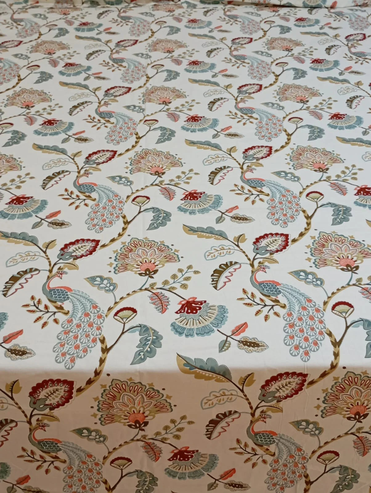 Coral Peacock Bloom – Queen Size Bedsheet (260 x 230 cm) | 100% Jaipuri Cotton | Includes 2 Pillow Covers