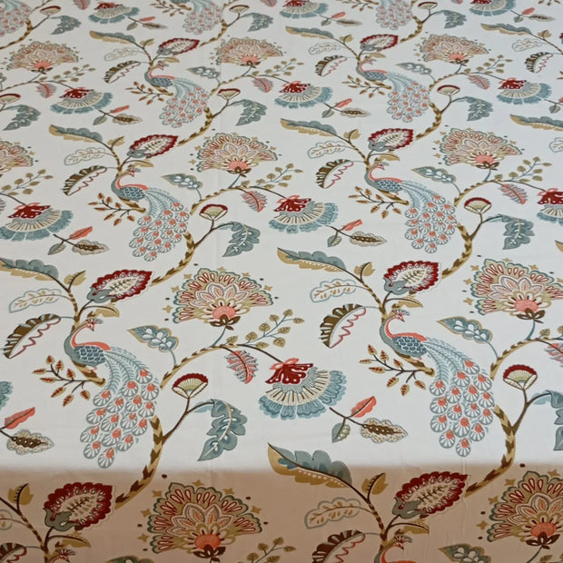 Coral Peacock Bloom – Super King Size Bedsheet (274 x 274 cm) | 100% Jaipuri Cotton | Includes 2 Pillow Covers