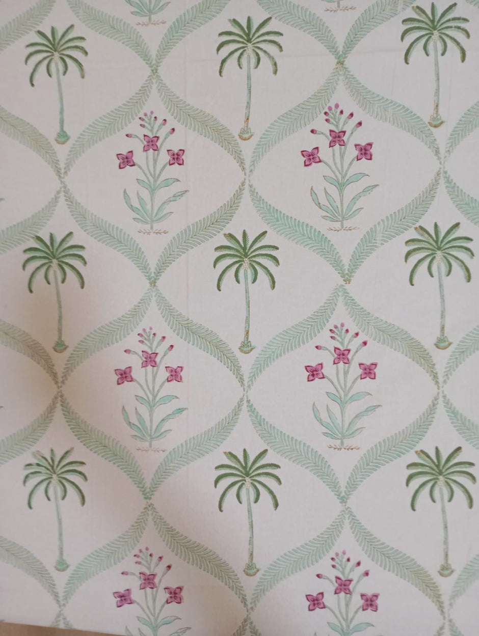 Palm Blossom – Block Print - Super King Size Bedsheet (274 x 274 cm) | 100% Jaipuri Cotton | Includes 2 Pillow Covers