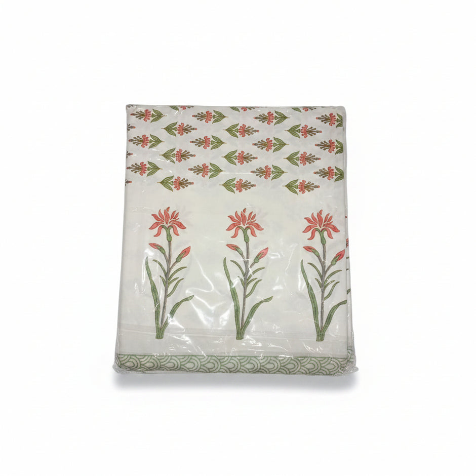 Blush Meadow – Block Print - Super King Size Bedsheet (274 x 274 cm) | 100% Jaipuri Cotton | Includes 2 Pillow Covers
