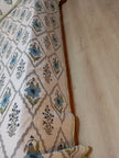 Azure Bloom Block Print – Super King Size Bedsheet (274 x 274 cm) | 100% Jaipuri Cotton | Includes 2 Pillow Covers
