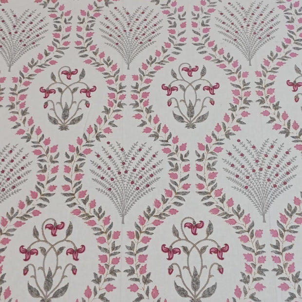 Blush Vine –Block Print - Super King Size Bedsheet (274 x 274 cm) | 100% Jaipuri Cotton | Includes 2 Pillow Covers