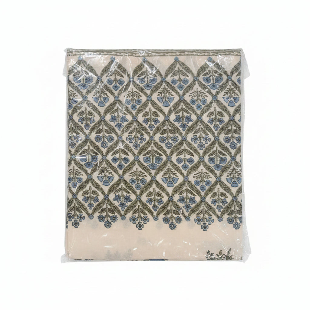 Sapphire Garden Block Print – Super King Size Bedsheet (274 x 274 cm) | 100% Jaipuri Cotton | Includes 2 Pillow Covers