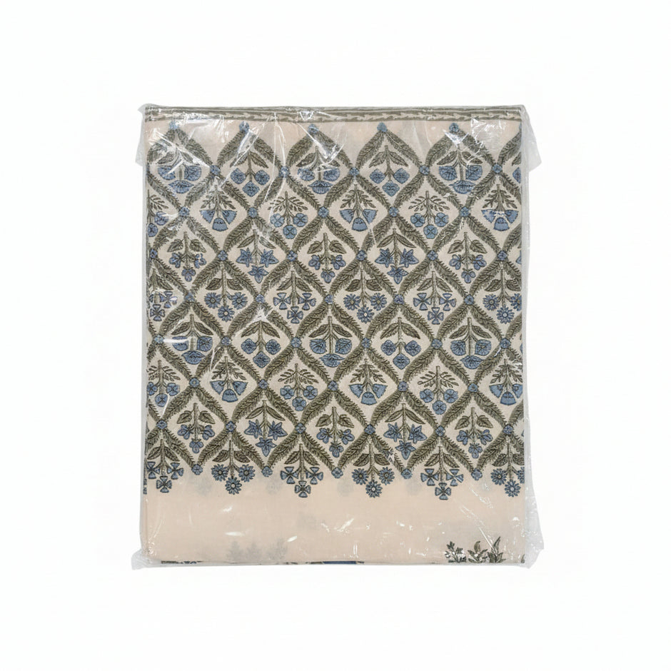 Sapphire Garden Block Print – Super King Size Bedsheet (274 x 274 cm) | 100% Jaipuri Cotton | Includes 2 Pillow Covers