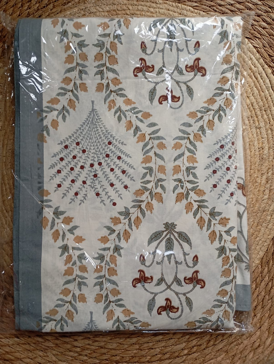 Ivory Fern – Super King Size Bedsheet (274 x 274 cm) | 100% Jaipuri Cotton | Includes 2 Pillow Covers