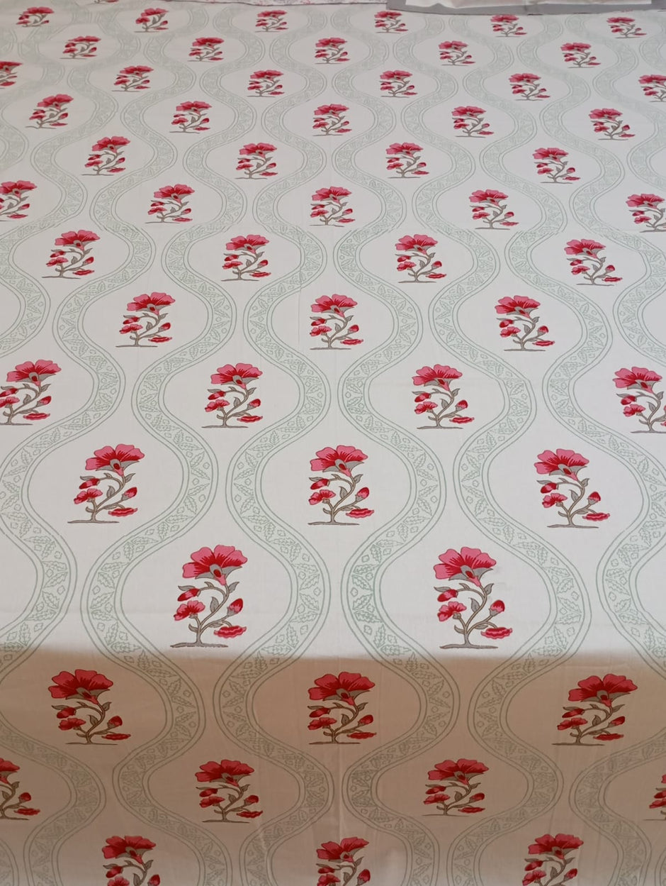 Roselle Veil – Queen Size Bedsheet (228 x 254 cm) | 100% Jaipuri Cotton | Includes 2 Pillow Covers