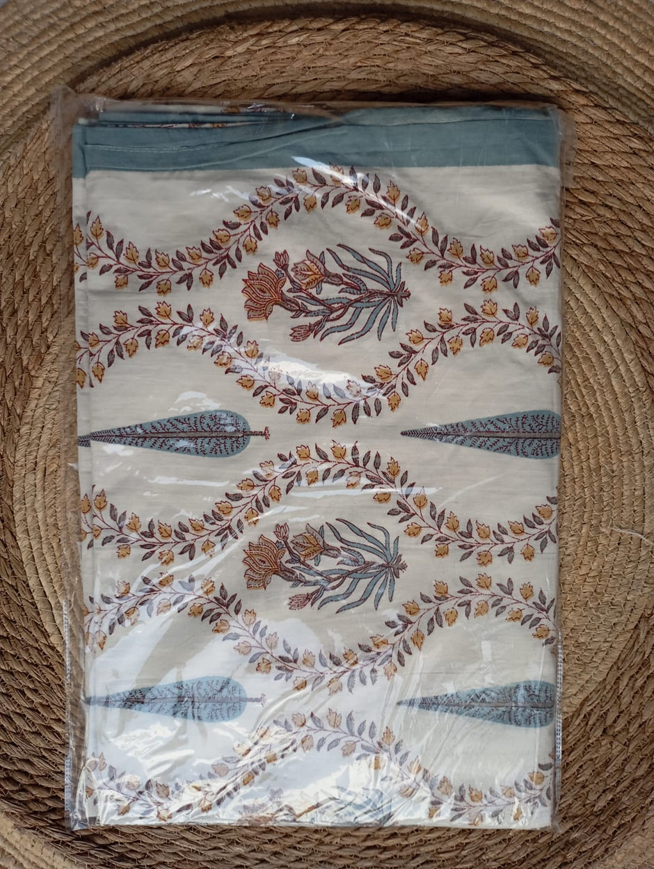 Amber Vine Buta – Queen Size Bedsheet (228 x 254 cm) | 100% Jaipuri Cotton | Includes 2 Pillow Covers