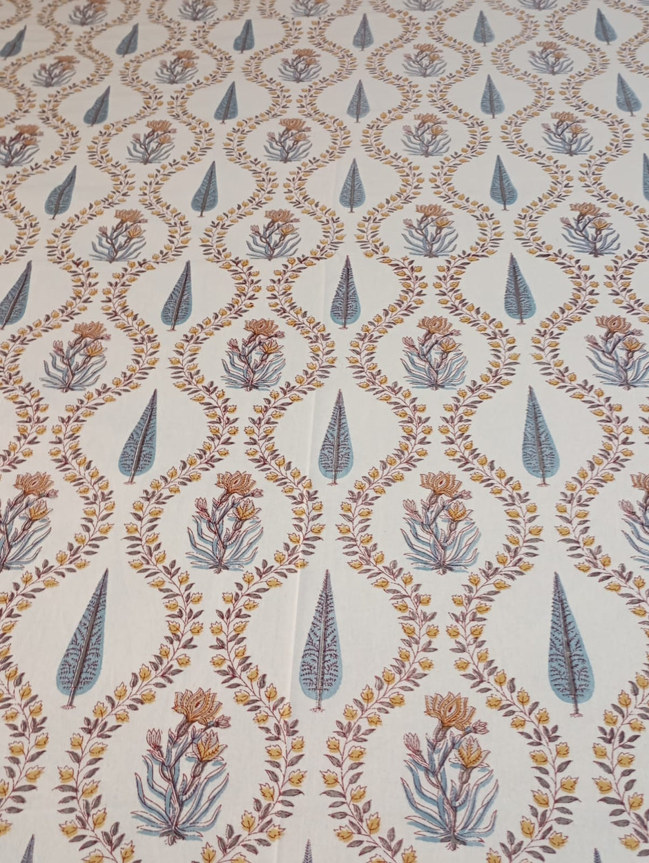 Amber Vine Buta – Queen Size Bedsheet (228 x 254 cm) | 100% Jaipuri Cotton | Includes 2 Pillow Covers