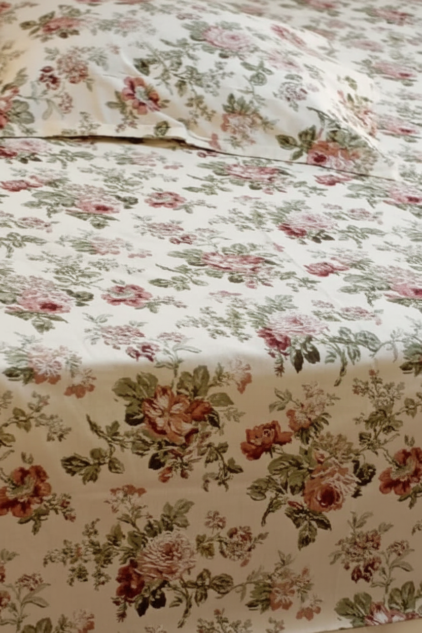 Rosé Garden Bloom – Super King Size Bedsheet (274 x 274 cm) | 100% Jaipuri Cotton | Includes 2 Pillow Covers