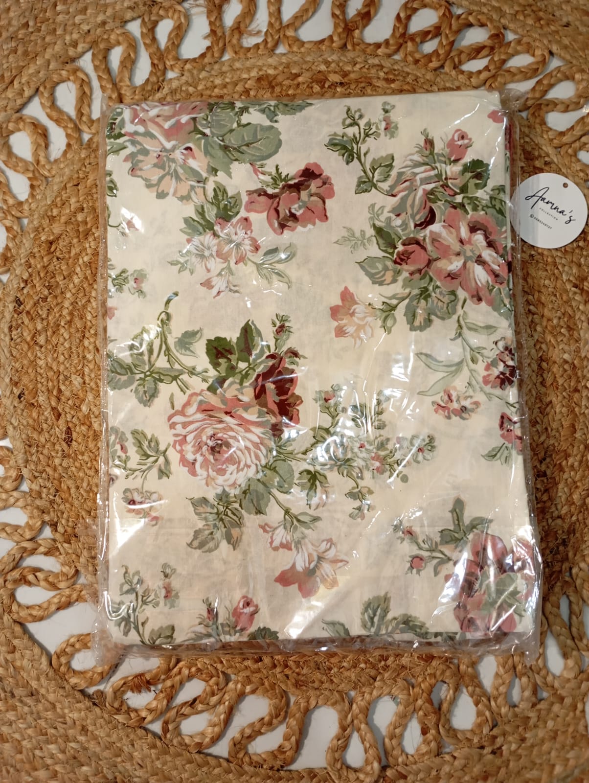 Rosé Garden Bloom – Super King Size Bedsheet (274 x 274 cm) | 100% Jaipuri Cotton | Includes 2 Pillow Covers