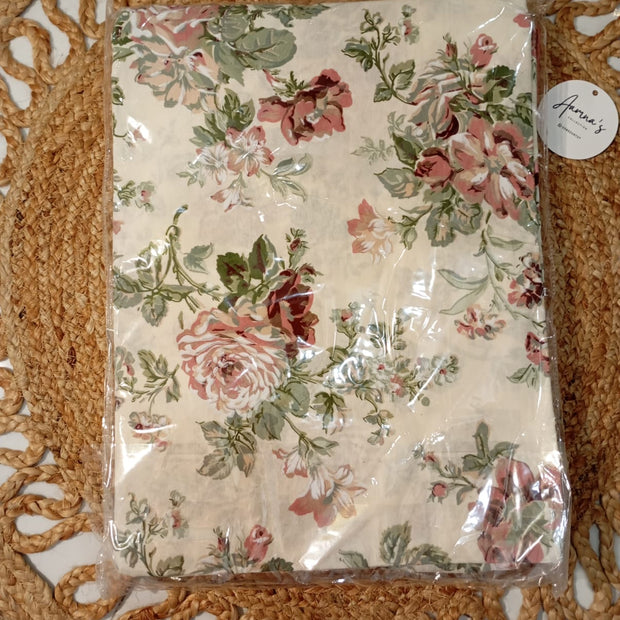 Rosé Garden Bloom – Super King Size Bedsheet (274 x 274 cm) | 100% Jaipuri Cotton | Includes 2 Pillow Covers
