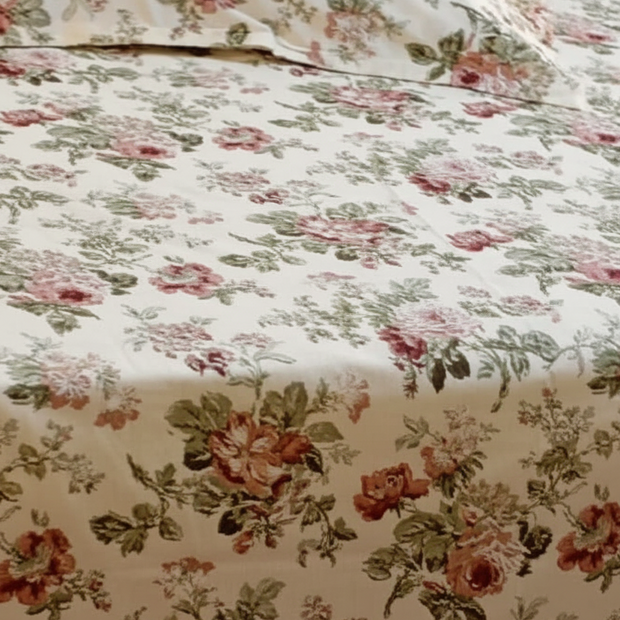Rosé Garden Bloom – Super King Size Bedsheet (274 x 274 cm) | 100% Jaipuri Cotton | Includes 2 Pillow Covers