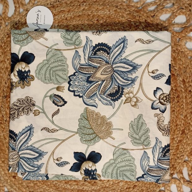Azure Fern Elegance – Super King Size Bedsheet (274 x 274 cm) | 100% Percale Cotton | Includes 2 Pillow Covers