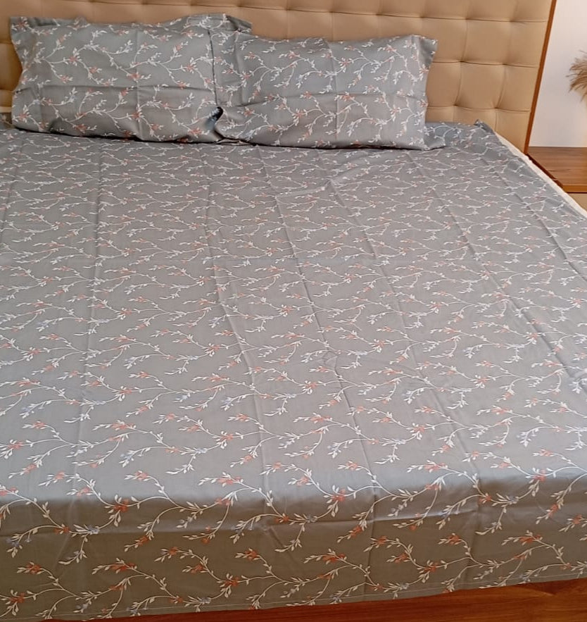 Silver Vine Greenish tone – Single Size Bedsheet (180 x 225 cm) | 100% Tencel Cotton | Includes 1 Pillow Cover