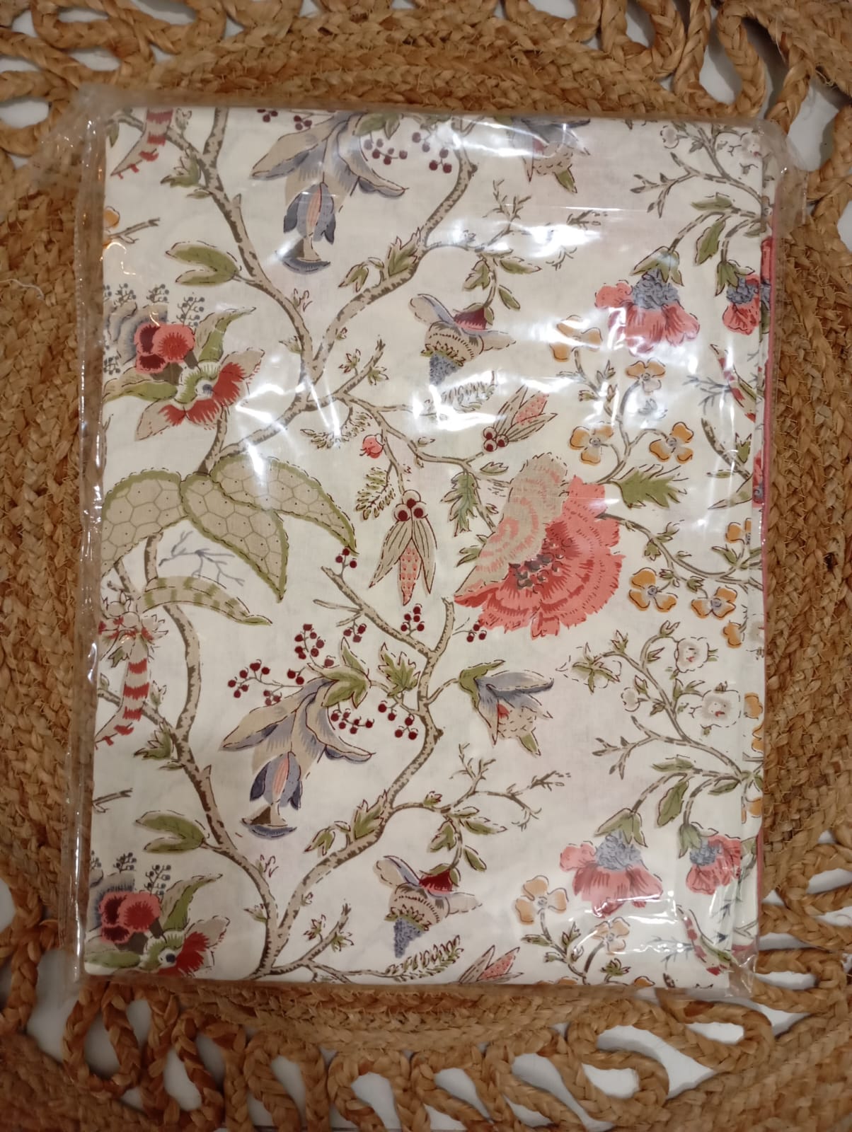 Ivory Blossom Trail – Super King Size Bedsheet (274 x 274 cm) | 100% Jaipuri Cotton | Includes 2 Pillow Covers
