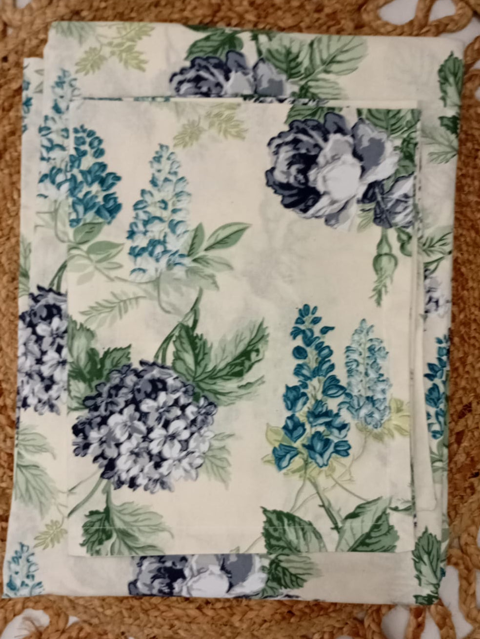 Meadow Serenity Aqua – Super King XL Size Bedsheet (270 x 290 cm) | 100% Pure Cotton | Includes 4 Pillow Covers