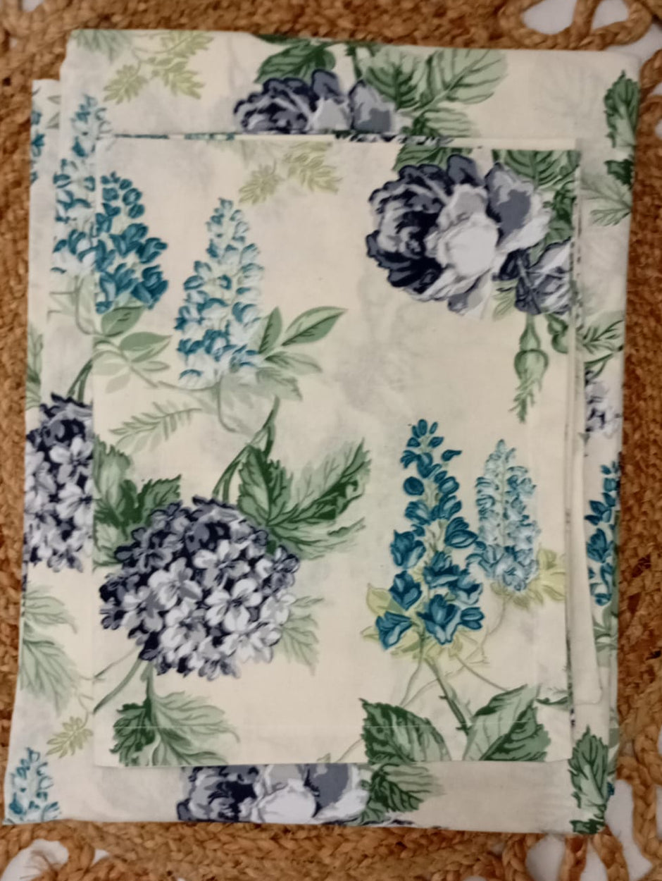 Meadow Serenity Aqua – Super King XL Size Bedsheet (270 x 290 cm) | 100% Pure Cotton | Includes 4 Pillow Covers
