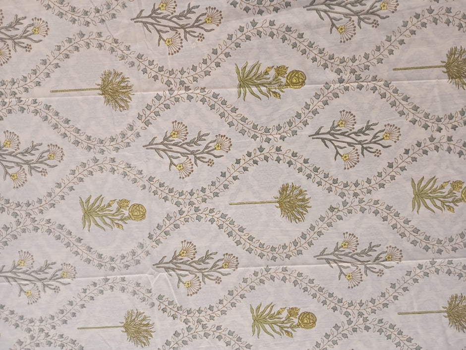 Gul Meadow – Super King Size Bedsheet (274 x 274 cm) | 100% Jaipuri Cotton | Includes 2 Pillow Covers