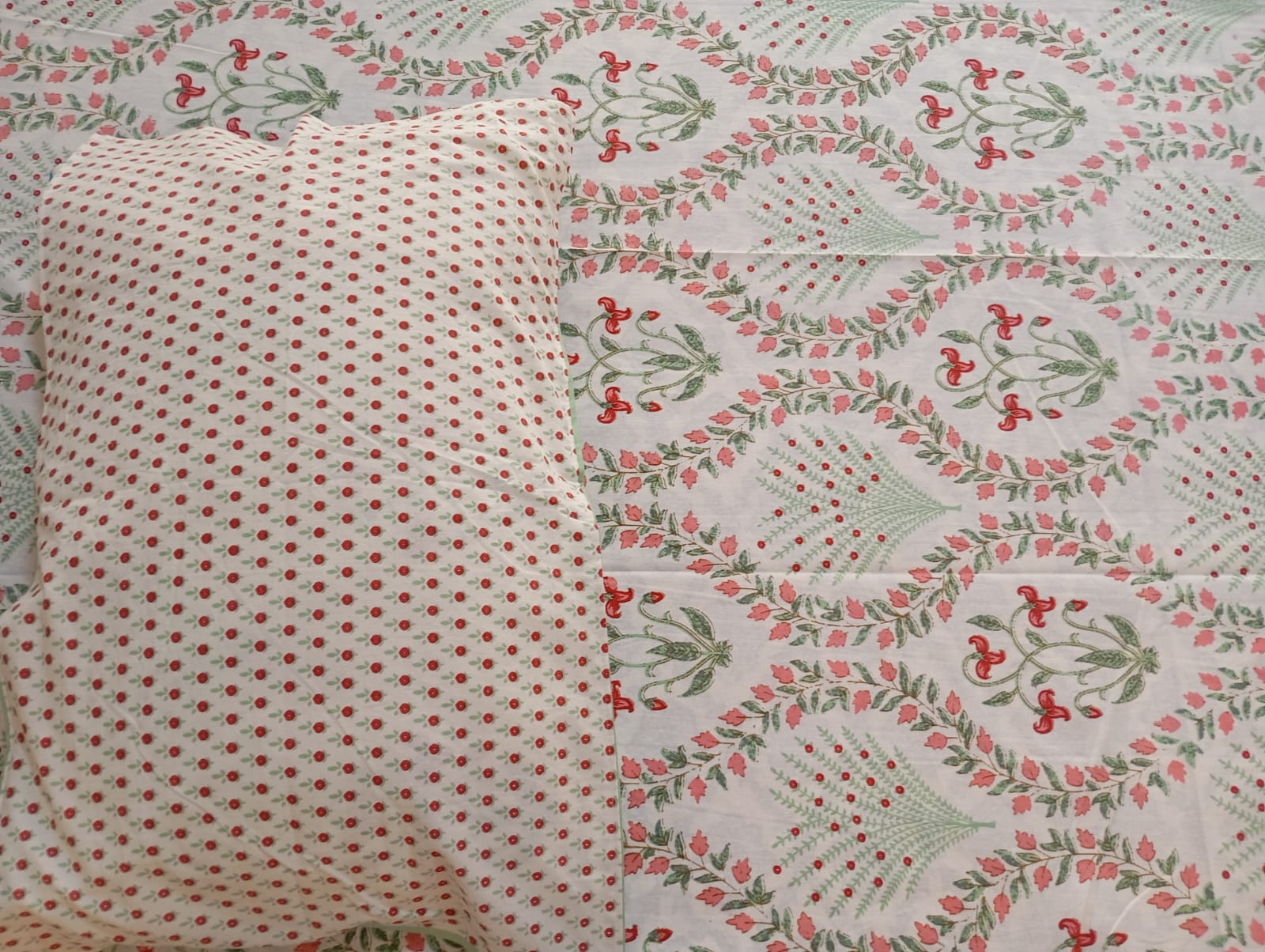 Meher Vine – Super King Size Bedsheet (274 x 274 cm) | 100% Jaipuri Cotton | Includes 2 Pillow Covers