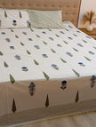 Blue Meadow Floral - Hand Block Print – Super King Size Bedsheet (279 x 279 cm) | 100% Percale Cotton | Includes 2 Pillow Covers