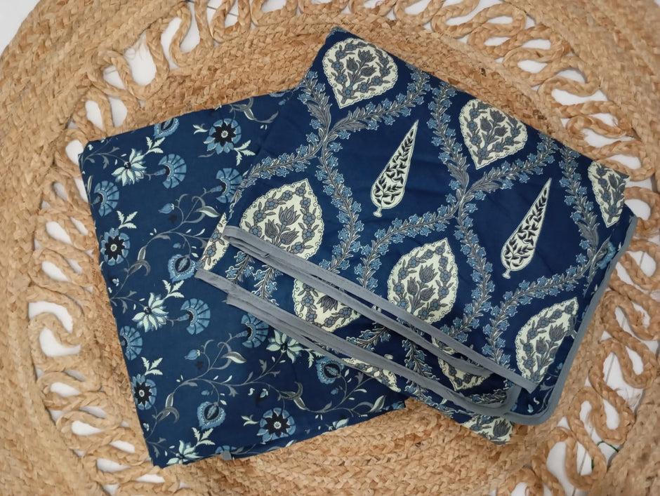 Midnight Ajrakh Elegance Dohar (Single Size, Set of 2) | Malmal Muslin Cotton | Lightweight & Breathable