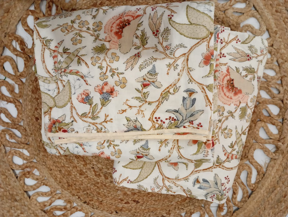 Ivory Blossom Trail Dohar (Single Size, Set of 2) | Malmal Muslin Cotton | Lightweight & Breathable