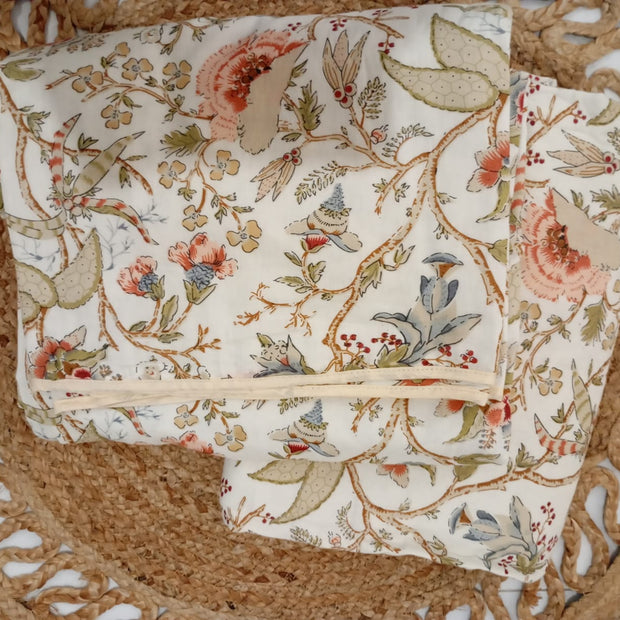 Ivory Blossom Trail Dohar (Single Size, Set of 2) | Malmal Muslin Cotton | Lightweight & Breathable
