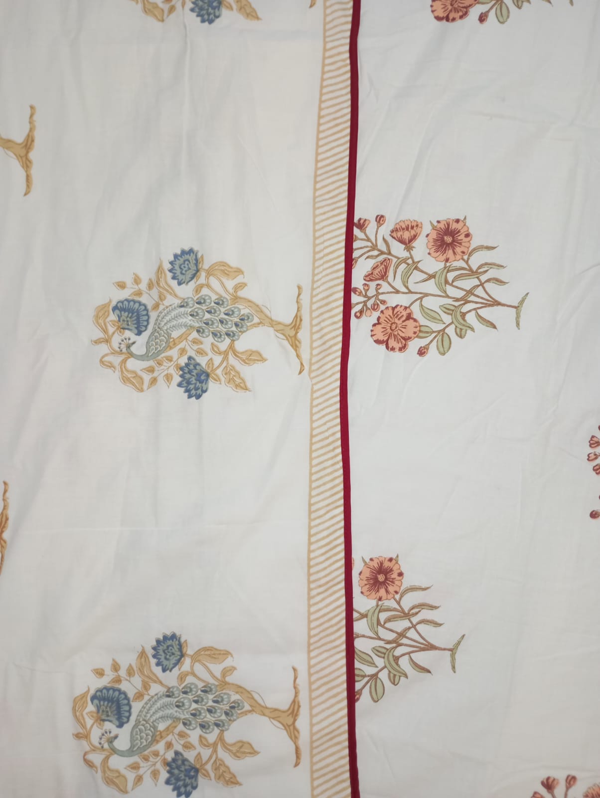 Peacock Bloom – Hand Block Print – Reversible Standard King Size Dohar | 100% Muslin Cotton | All Season, Perfect for AC