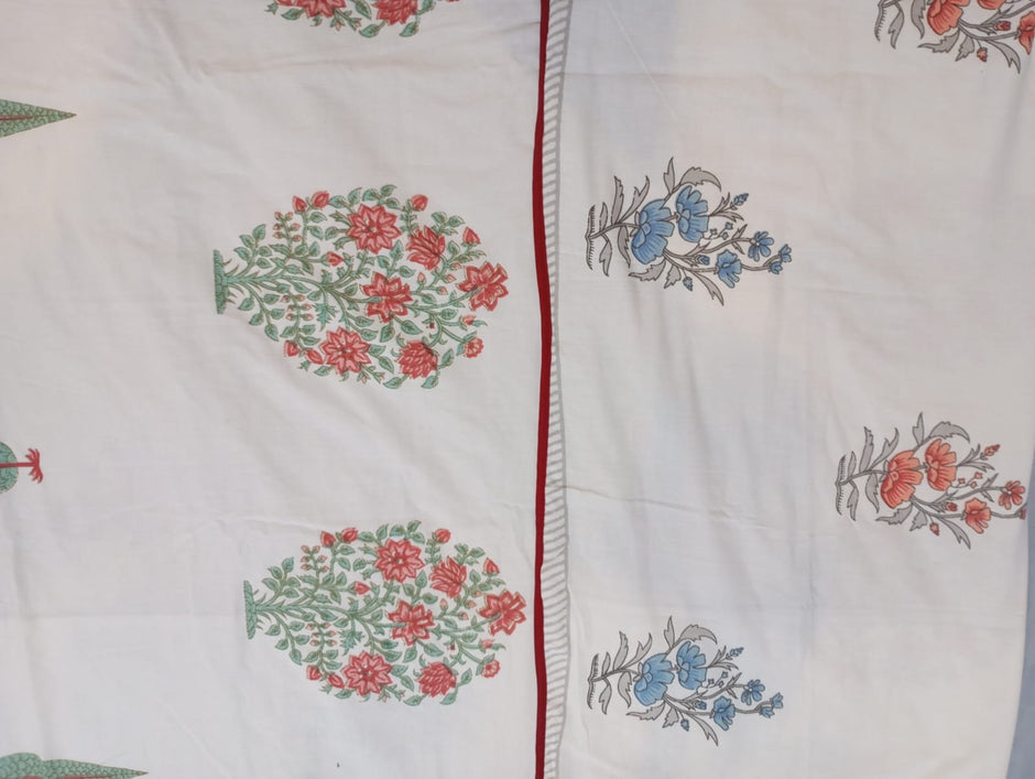 Coral Mint Blossom – Standard King Size Dohar | 100% Muslin Cotton | Reversible Print