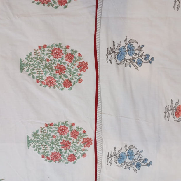 Coral Mint Blossom – Standard King Size Dohar | 100% Muslin Cotton | Reversible Print