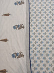 Ivory Blue Blossom – Hand Block Print – Reversible Standard King Size Dohar | 100% Muslin Cotton | All Season, Perfect for AC