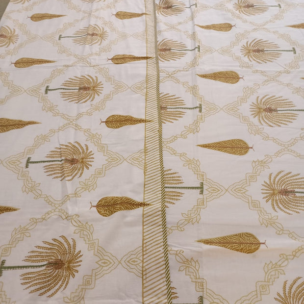Golden Palm Muslin Dohar – Standard King Size – Elegant Botanical Comfort