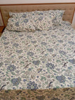 Azure Peacock Blossom – Super King XL Size Bedsheet (270 x 290 cm) | 100% Cotton | Includes 4 Pillow Covers