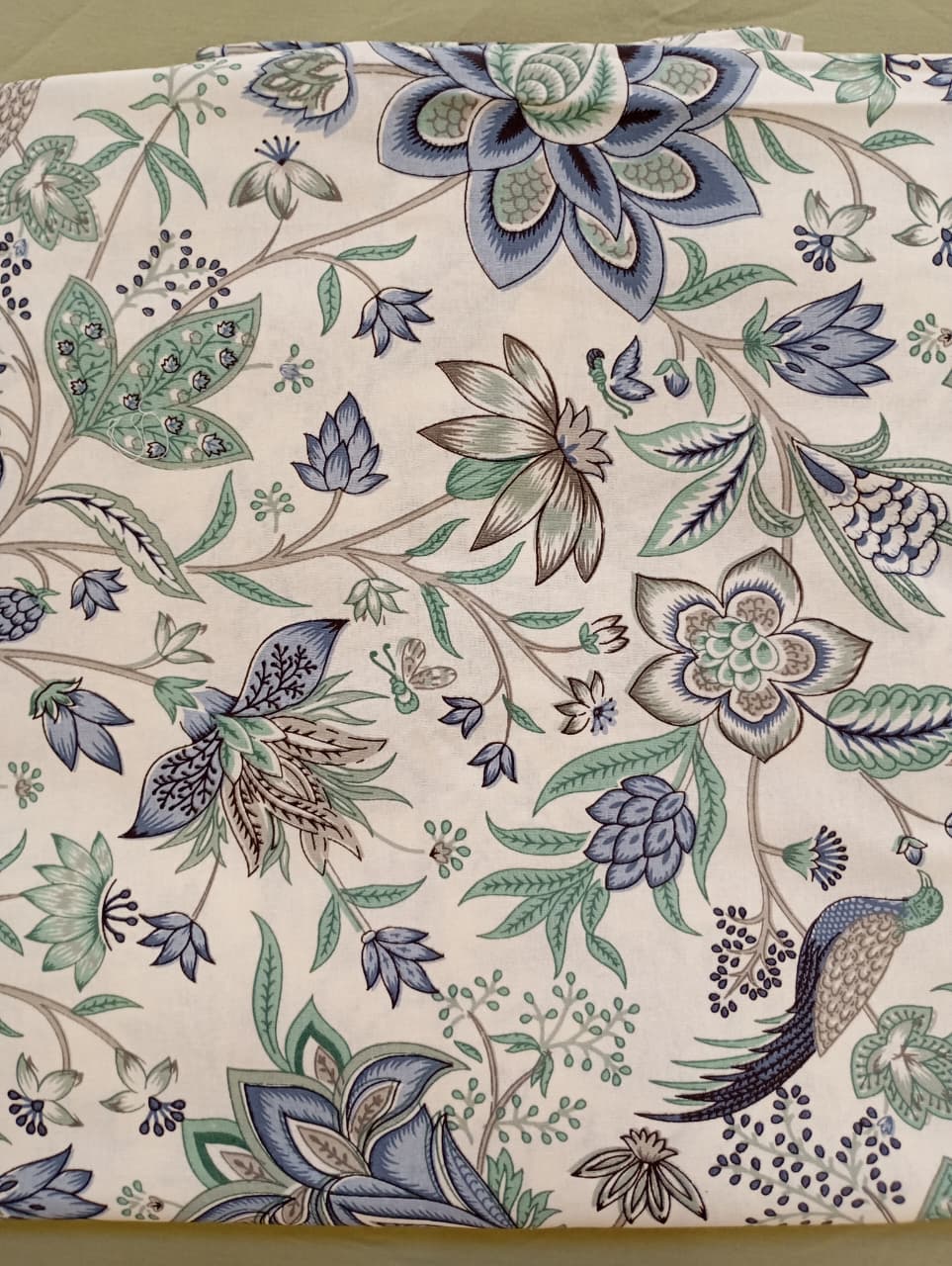 Azure Peacock Blossom – Super King XL Size Bedsheet (270 x 290 cm) | 100% Cotton | Includes 4 Pillow Covers