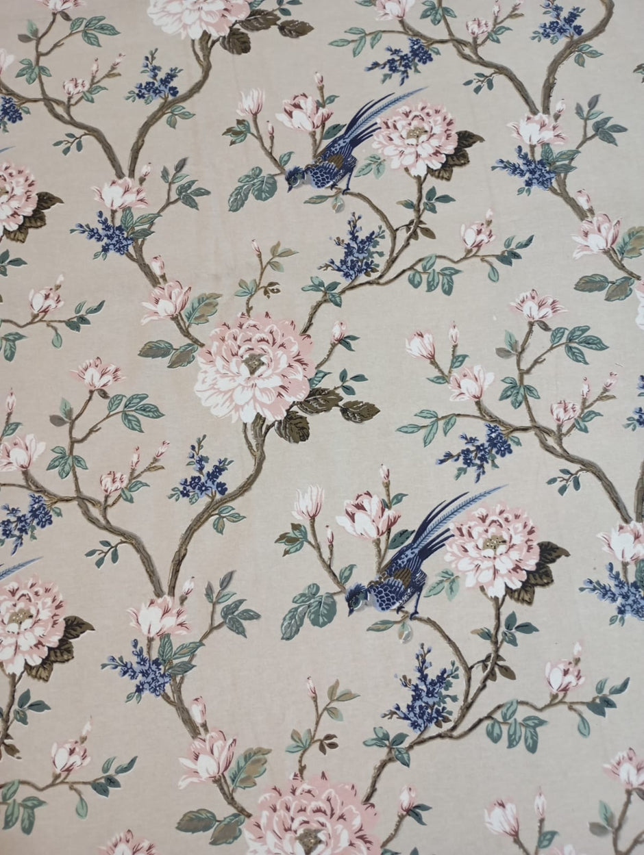 Blush Bird Blossom Garden – Super King XL Size Bedsheet (270 × 290 cm) | 100% Cotton | Includes 4 Pillow Covers