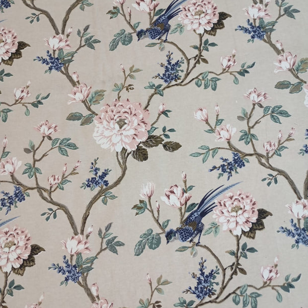 Blush Bird Blossom Garden – Queen Bedsheet (230 x 260 cm) | 100% Jaipuri Cotton | Includes 2 Pillow Covers